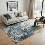 5' X 7' Teal and Ivory Abstract Non Skid Area Rug