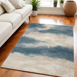 5' X 7' Teal and Ivory Abstract Non Skid Area Rug