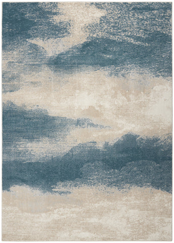 5' X 7' Teal and Ivory Abstract Non Skid Area Rug