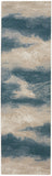 8' Teal Ivory And Gray Floral Medallion Runner Rug