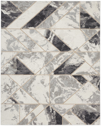 8' X 10' Ivory Black and Gray Abstract Non Skid Area Rug