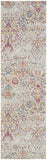 8' Ivory Red and Yellow Damask Distressed Runner Rug