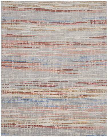 8' X 10' Ivory Red and Blue Abstract Non Skid Area Rug