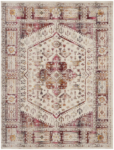 8' X 10' Ivory Red And Orange Floral Distressed Non Skid Area Rug