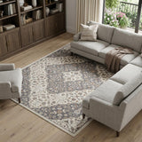 8' X 10' Ivory and Gray Floral Non Skid Area Rug