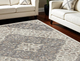 8' X 10' Ivory and Gray Floral Non Skid Area Rug