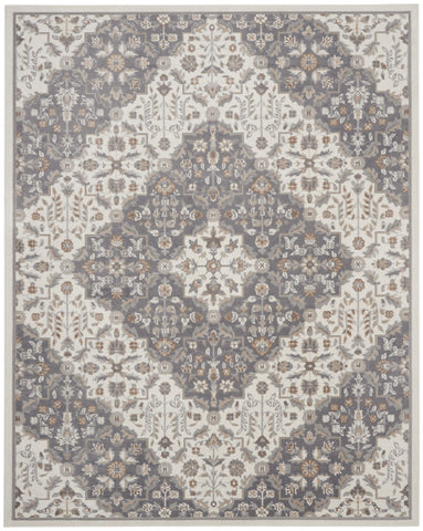 8' X 10' Ivory and Gray Floral Non Skid Area Rug