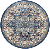 4' Ivory and Orange Floral Medallion Distressed Non Skid Round Rug