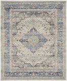 8' X 10' Ivory Blue And Orange Floral Medallion Distressed Non Skid Area Rug