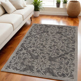5' X 7' Gray and Light Gray Damask Distressed Area Rug