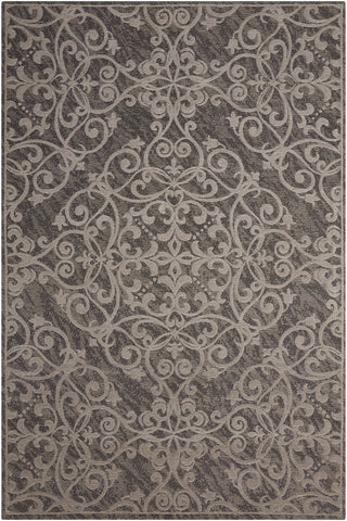 5' X 7' Gray and Light Gray Damask Distressed Area Rug