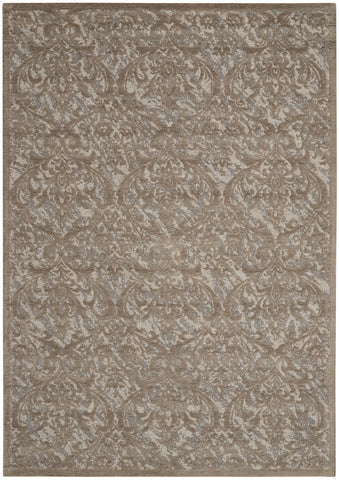 5' X 7' Taupe and Gray Damask Distressed Area Rug