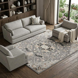 8' X 10' Gray and Black Floral Medallion Non Skid Area Rug