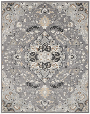 8' X 10' Gray and Black Floral Medallion Non Skid Area Rug