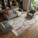 8' X 10' Gray and Red Abstract Non Skid Area Rug