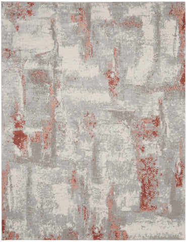 8' X 10' Gray and Red Abstract Non Skid Area Rug