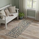 7' Beige And Gray Floral Vines Runner Rug