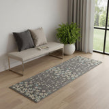 7' Beige And Gray Floral Vines Runner Rug