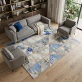 8' X 10' Ivory Blue and Gray Abstract Non Skid Area Rug