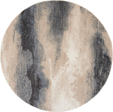 5' Gray Black and Beige Abstract Non Skid Round Rug