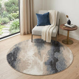 5' Gray Black and Beige Abstract Non Skid Round Rug