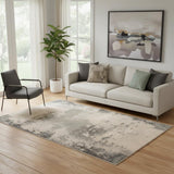 5' X 7' Ivory Black And Gray Abstract Non Skid Area Rug