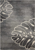 5' X 7' Ivory Black and Gray Botanical Leaves Non Skid Area Rug