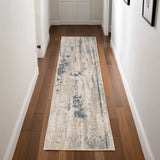 8' Teal and Ivory Abstract Non Skid Runner Rug