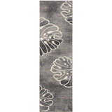 8' Ivory Black and Gray Floral Non Skid Runner Rug