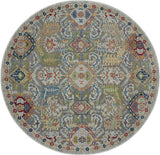 4' Ivory and Gray Floral Distressed Non Skid Round Rug
