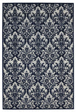 5' X 7' Navy Blue and Ivory Damask Distressed Area Rug