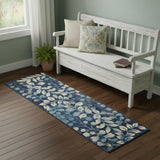 7' Navy Blue Floral Runner Rug