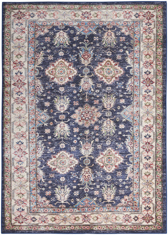 8' X 10' Ivory and Blue Floral Medallion Distressed Non Skid Area Rug