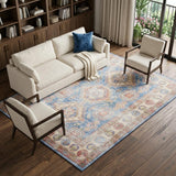 8' X 10' Ivory Red and Blue Medallion Distressed Non Skid Area Rug