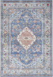 8' X 10' Ivory Red and Blue Floral Distressed Non Skid Area Rug