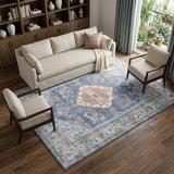 8' X 10' Ivory Red and Blue Floral Distressed Non Skid Area Rug