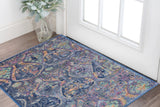 2' X 4' Blue and Yellow Trellis Distressed Non Skid Area Rug