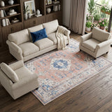 8' X 10' Coral and Beige Floral Medallion Distressed Non Skid Area Rug