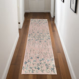 7' Pink Gray and Blue Floral Vines Runner Rug