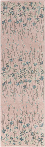 7' Pink Gray and Blue Floral Vines Runner Rug