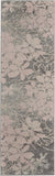 7' Gray And Pink Floral Runner Rug