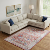 8' X 10' Ivory Red And Blue Floral Distressed Non Skid Area Rug