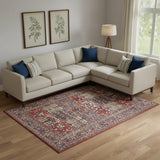 8' X 10' Ivory Red And Blue Oriental Distressed Non Skid Area Rug