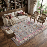 8' X 10' Ivory Pink And Gray Floral Distressed Non Skid Area Rug