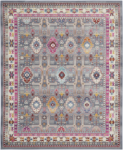 8' X 10' Ivory Pink And Gray Floral Distressed Non Skid Area Rug