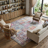 8' X 10' Ivory Gray And Red Floral Distressed Non Skid Area Rug