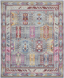 8' X 10' Ivory Gray And Red Floral Distressed Non Skid Area Rug