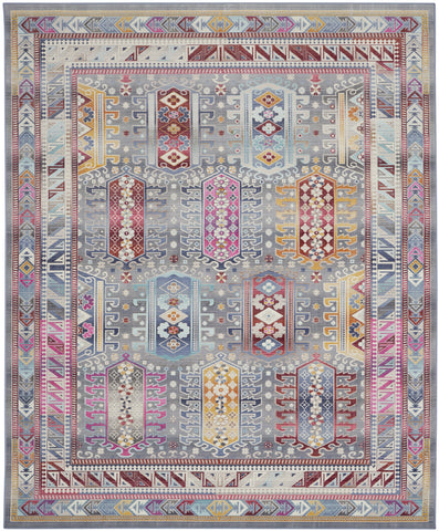 8' X 10' Ivory Gray And Red Floral Distressed Non Skid Area Rug