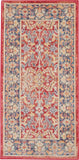 2' X 4' Blue and Red Floral Distressed Non Skid Area Rug