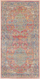 2' X 4' Blue and Red Floral Distressed Non Skid Area Rug